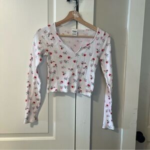 PINK Victoria's Secret White and Red Waffle Knit Top